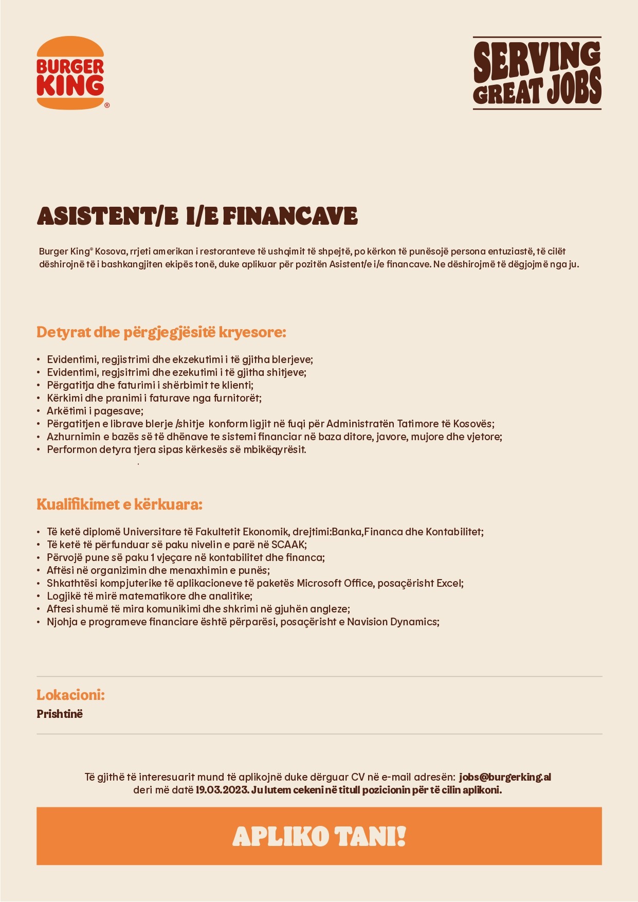ASISTENT/E I/E FINANCAVE